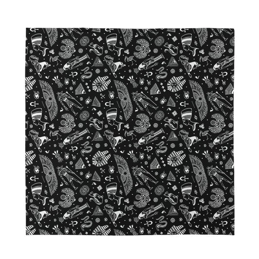 Black And White Egyptian Pattern Print Silk Bandana