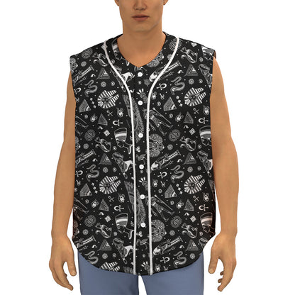 Black And White Egyptian Pattern Print Sleeveless Baseball Jersey