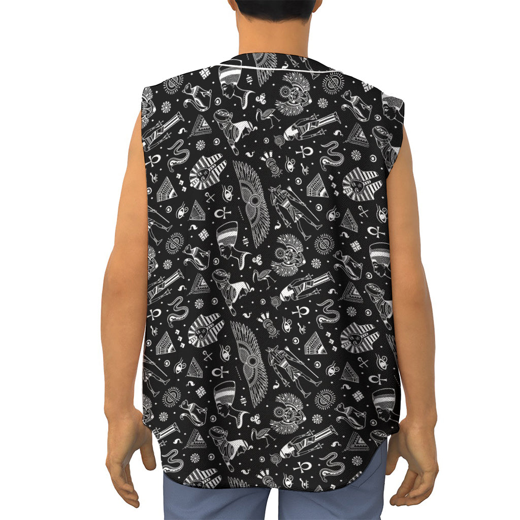 Black And White Egyptian Pattern Print Sleeveless Baseball Jersey