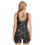 Black And White Egyptian Pattern Print Sleeveless One Piece Swimsuit