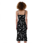 Black And White Egyptian Pattern Print Slim Fit Midi Cami Dress