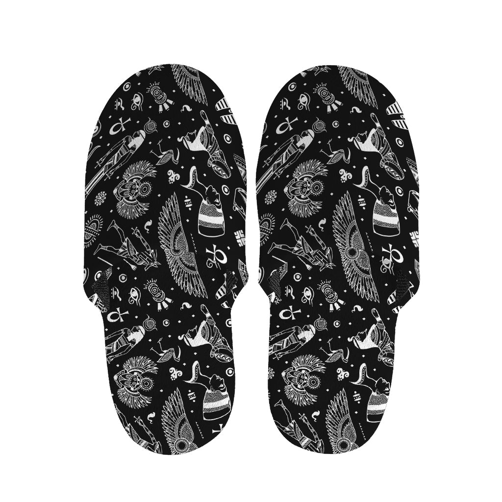 Black And White Egyptian Pattern Print Slippers