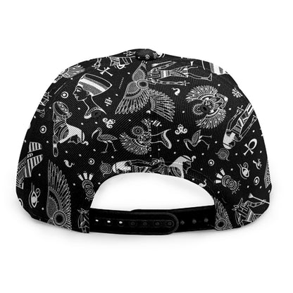 Black And White Egyptian Pattern Print Snapback Cap