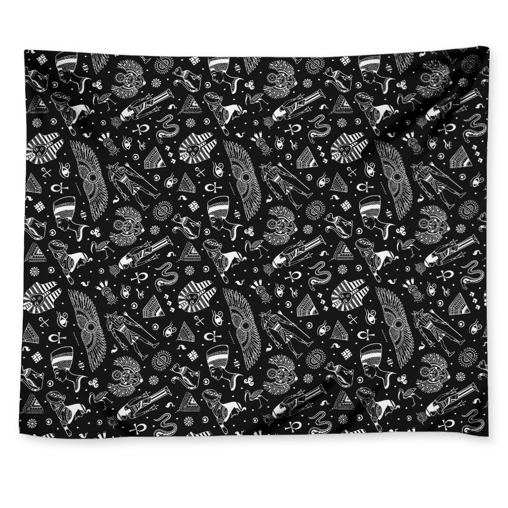 Black And White Egyptian Pattern Print Tapestry