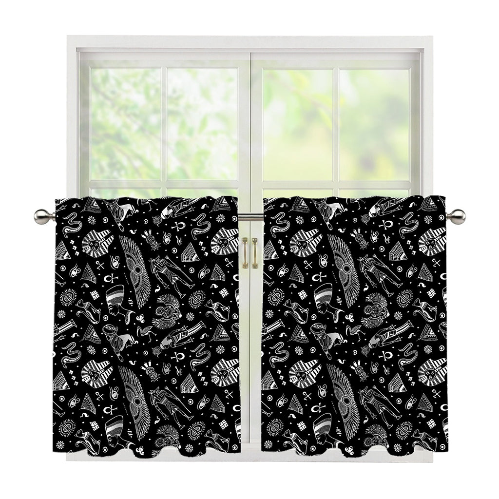 Black And White Egyptian Pattern Print Tier Curtains