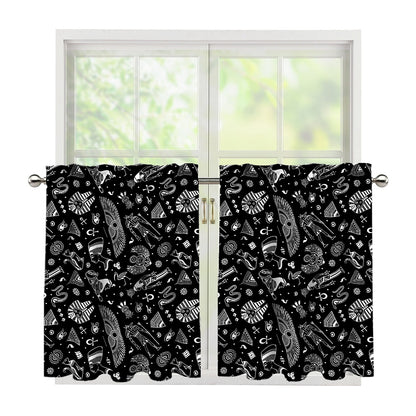 Black And White Egyptian Pattern Print Tier Curtains