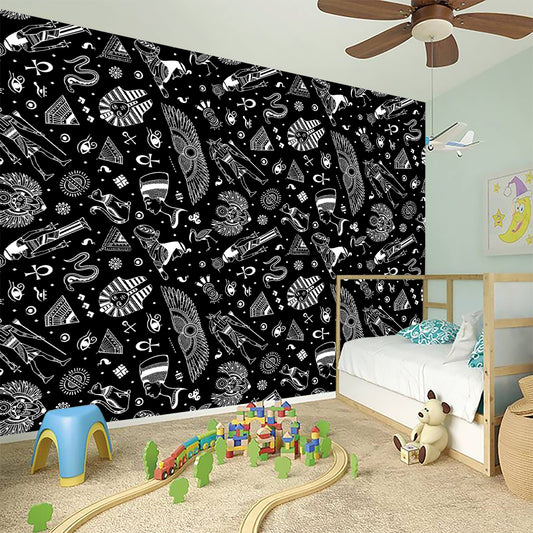 Black And White Egyptian Pattern Print Wall Sticker
