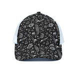 Black And White Egyptian Pattern Print White Mesh Trucker Cap