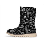 Black And White Egyptian Pattern Print Winter Boots