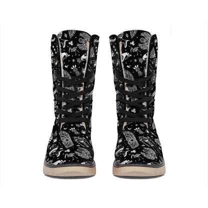 Black And White Egyptian Pattern Print Winter Boots
