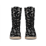 Black And White Egyptian Pattern Print Winter Boots