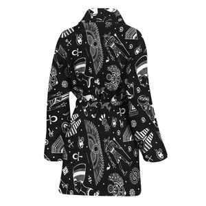 Black And White Egyptian Pattern Print Women's Bathrobe