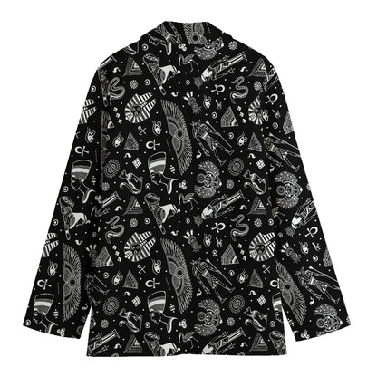 Black And White Egyptian Pattern Print Women's Blazer