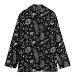 Black And White Egyptian Pattern Print Women's Cotton Blazer