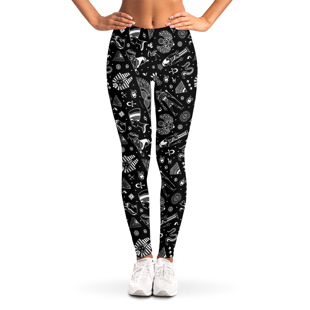 Black And White Egyptian Pattern Print Women's Leggings