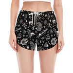 Black And White Egyptian Pattern Print Women's Split Running Shorts