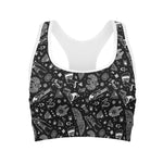 Black And White Egyptian Pattern Print Women's Sports Bra
