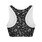 Black And White Egyptian Pattern Print Women's Sports Bra