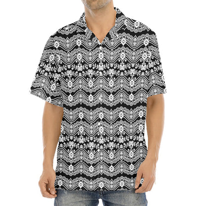 Black And White Ethnic Boho Print Aloha Shirt