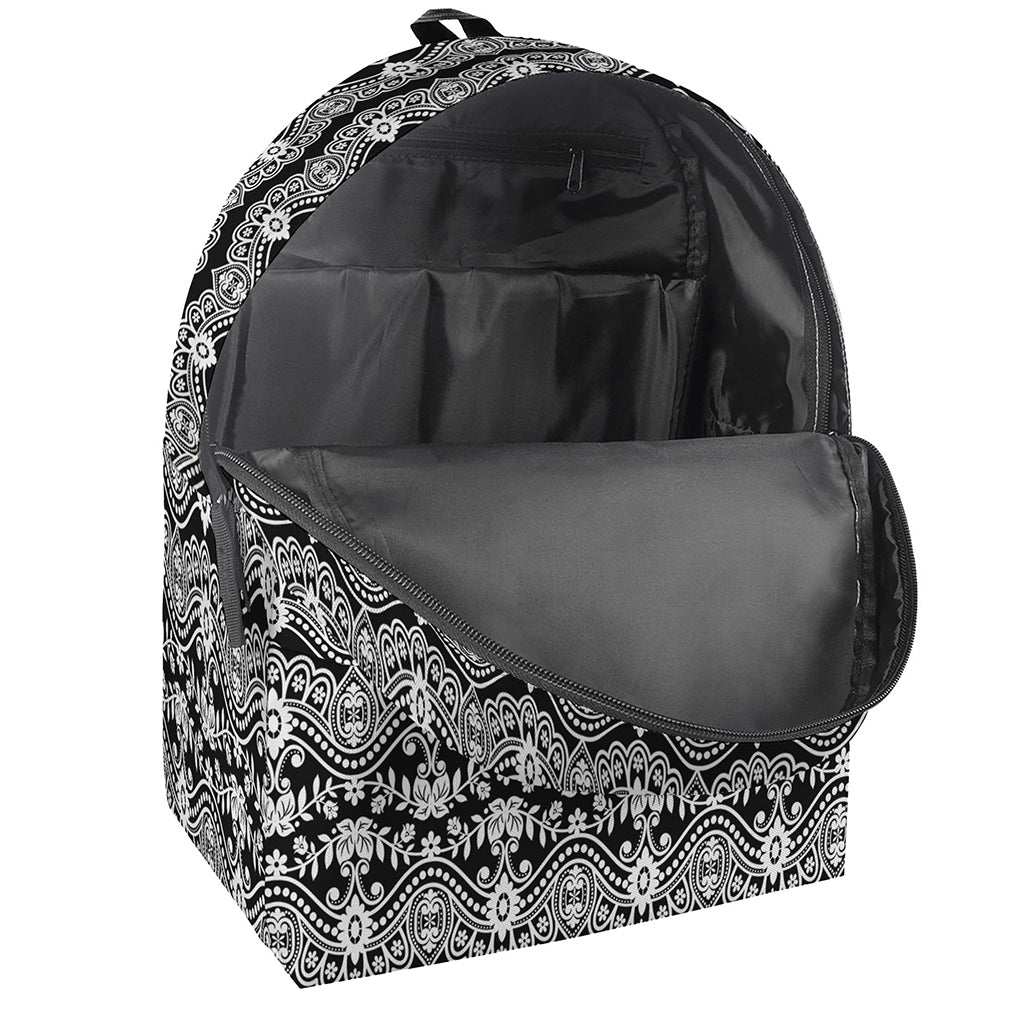 Black And White Ethnic Boho Print Backpack