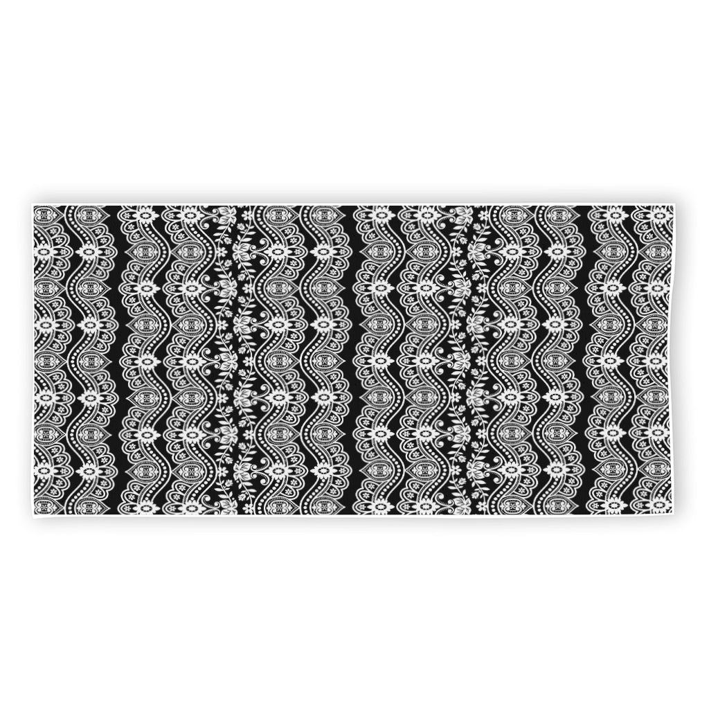 Black And White Ethnic Boho Print Beach Towel