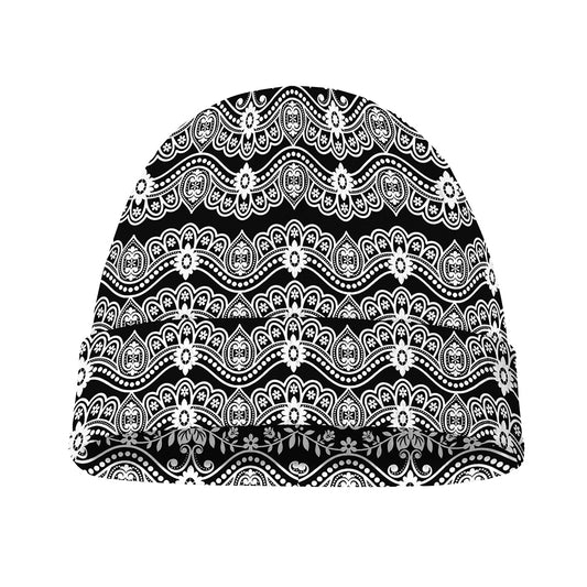 Black And White Ethnic Boho Print Beanie