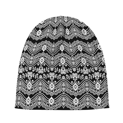 Black And White Ethnic Boho Print Beanie