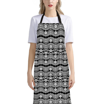 Black And White Ethnic Boho Print Bib Apron With Pocket