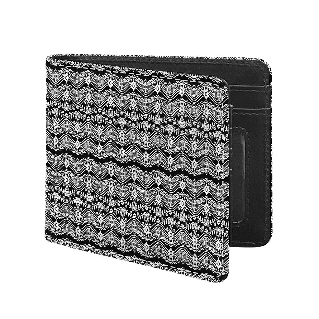 Black And White Ethnic Boho Print Bifold Wallet