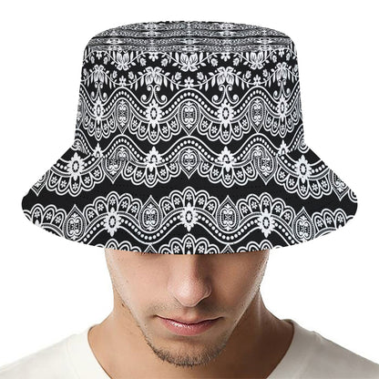 Black And White Ethnic Boho Print Bucket Hat