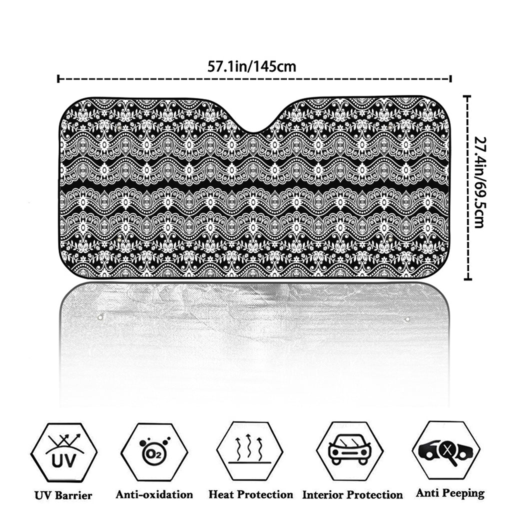 Black And White Ethnic Boho Print Car Windshield Sun Shade