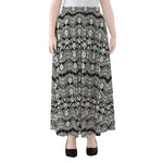 Black And White Ethnic Boho Print Chiffon Maxi Skirt