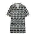 Black And White Ethnic Boho Print Cotton Hawaiian Shirt