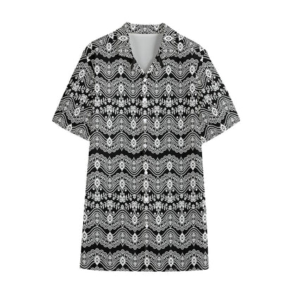 Black And White Ethnic Boho Print Cotton Hawaiian Shirt