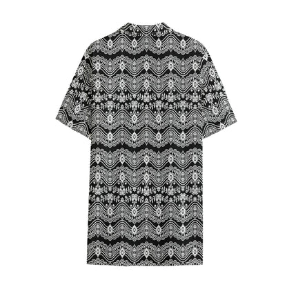 Black And White Ethnic Boho Print Cotton Hawaiian Shirt
