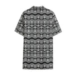 Black And White Ethnic Boho Print Cotton Hawaiian Shirt