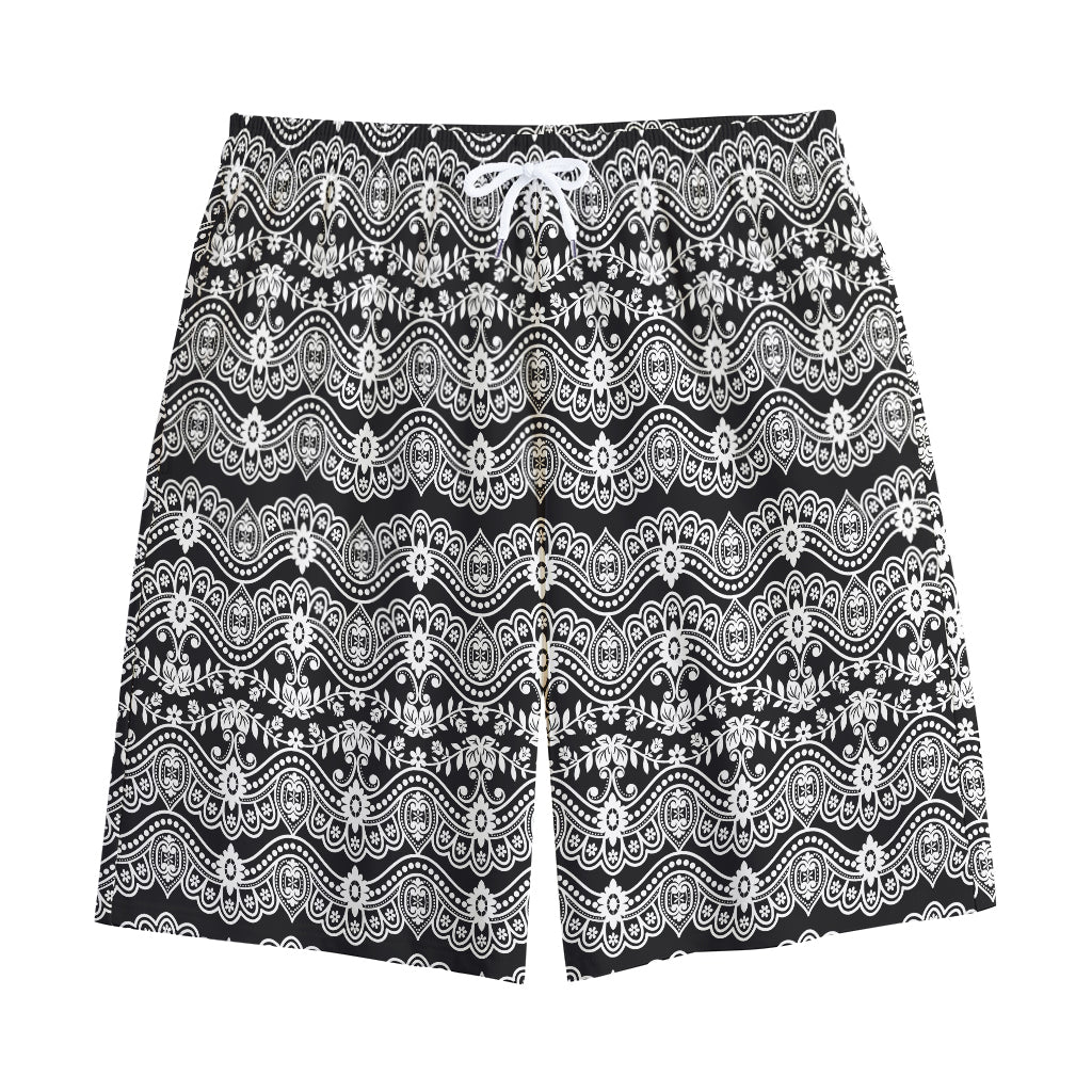 Black And White Ethnic Boho Print Cotton Shorts
