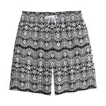 Black And White Ethnic Boho Print Cotton Shorts