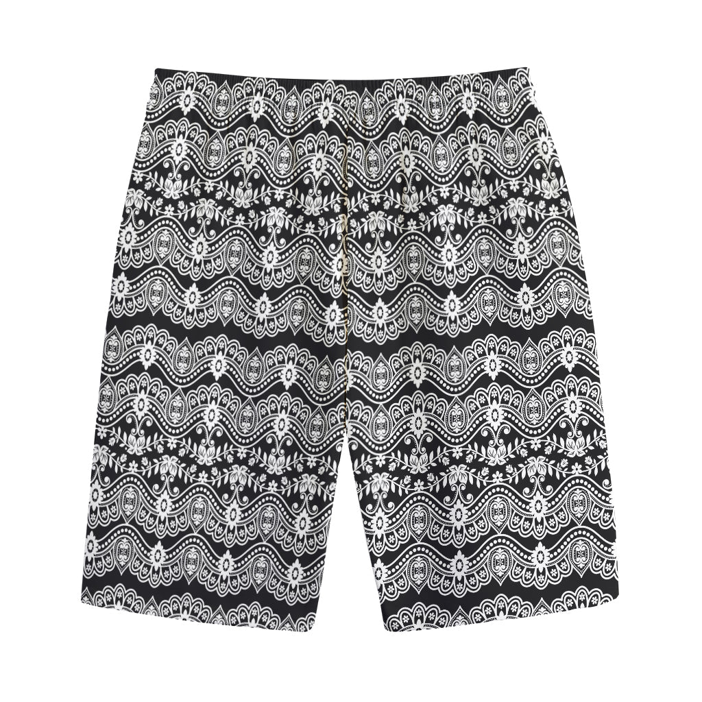 Black And White Ethnic Boho Print Cotton Shorts