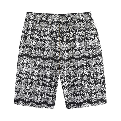 Black And White Ethnic Boho Print Cotton Shorts