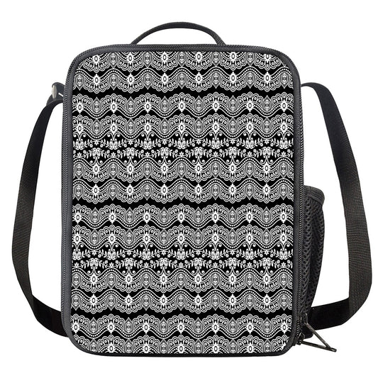 Black And White Ethnic Boho Print Crossbody Lunch Bag
