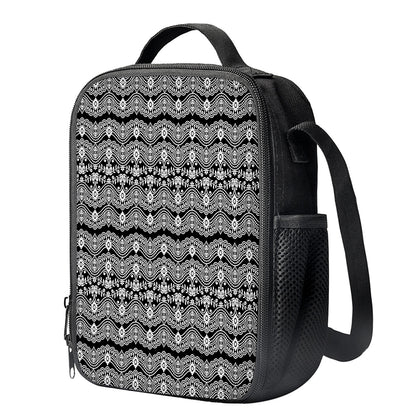 Black And White Ethnic Boho Print Crossbody Lunch Bag