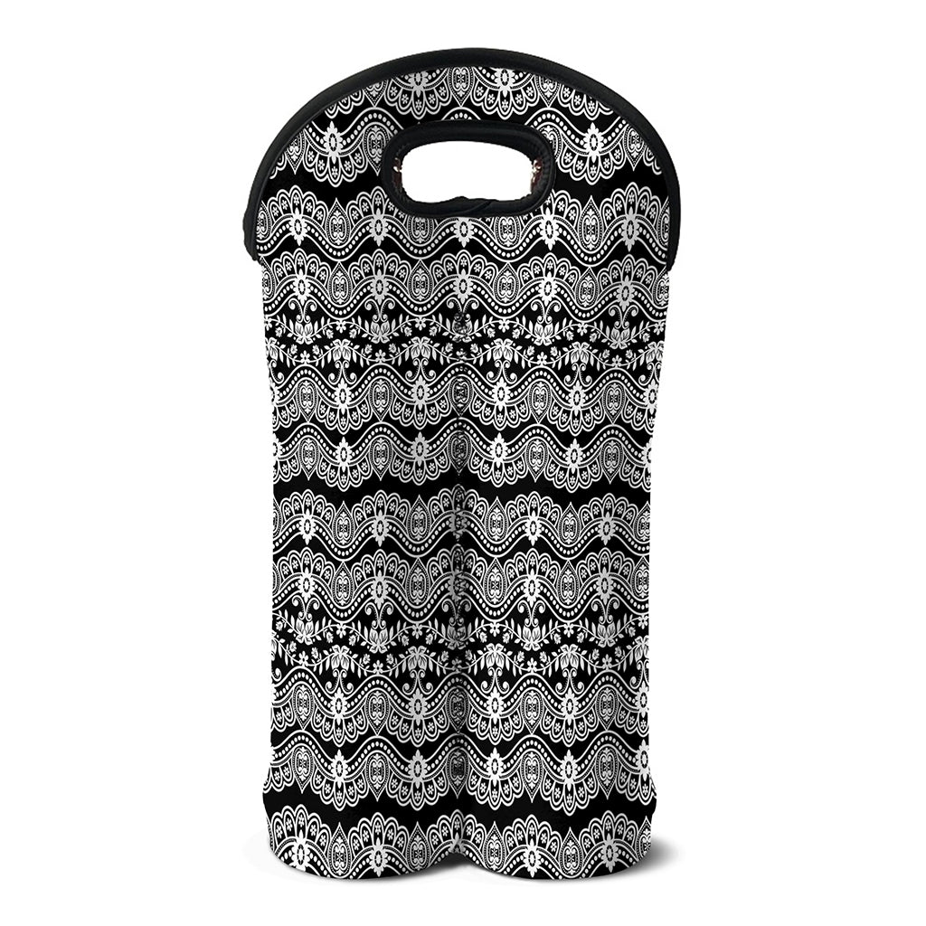 Black And White Ethnic Boho Print Double Neoprene Wine Tote