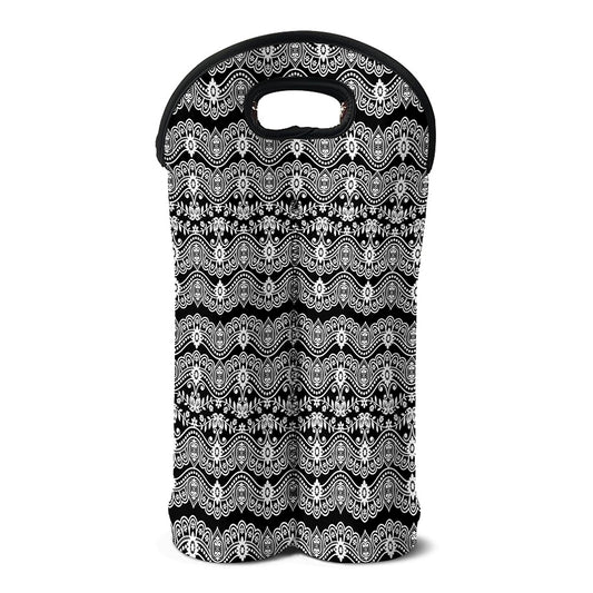 Black And White Ethnic Boho Print Double Neoprene Wine Tote