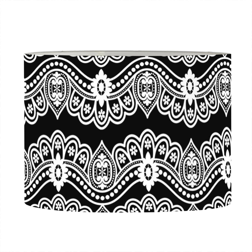 Black And White Ethnic Boho Print Drum Lamp Shade