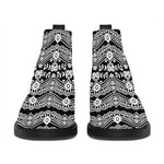 Black And White Ethnic Boho Print Flat Ankle Boots