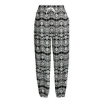 Black And White Ethnic Boho Print Fleece Lined Knit Pants