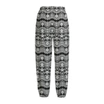 Black And White Ethnic Boho Print Fleece Lined Knit Pants