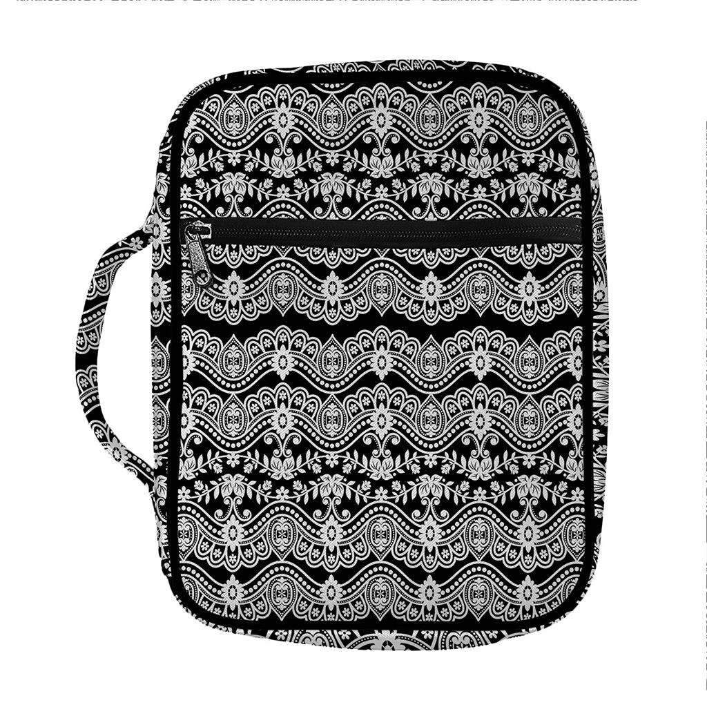 Black And White Ethnic Boho Print Front Pocket Bible Bag