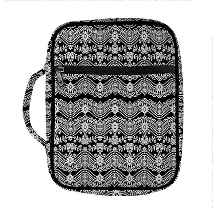Black And White Ethnic Boho Print Front Pocket Bible Bag